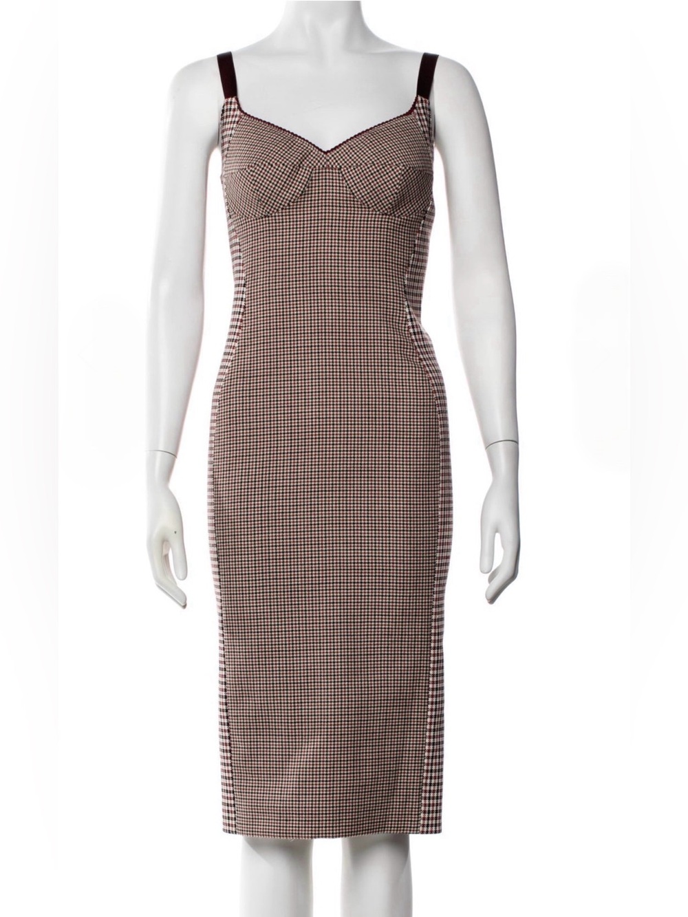 Stella McCartney Mixed Houndstooth Corset Midi, burgundy/ black, 38, GUC